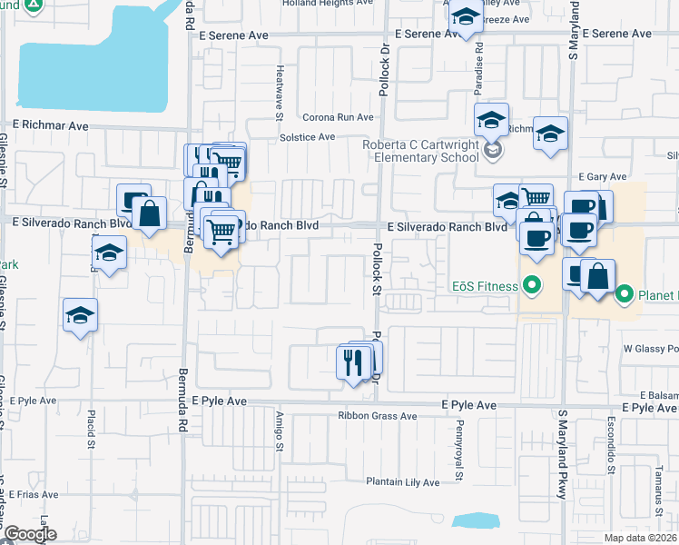 map of restaurants, bars, coffee shops, grocery stores, and more near 9773 Cordova Vista Court in Las Vegas