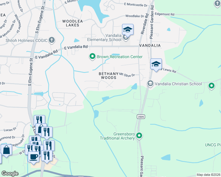 map of restaurants, bars, coffee shops, grocery stores, and more near 3709 Fig Leaf Court in Greensboro