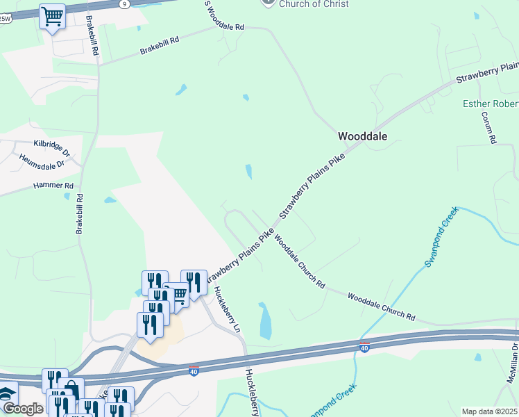 map of restaurants, bars, coffee shops, grocery stores, and more near 7703 Strawberry Plains Pike in Knoxville