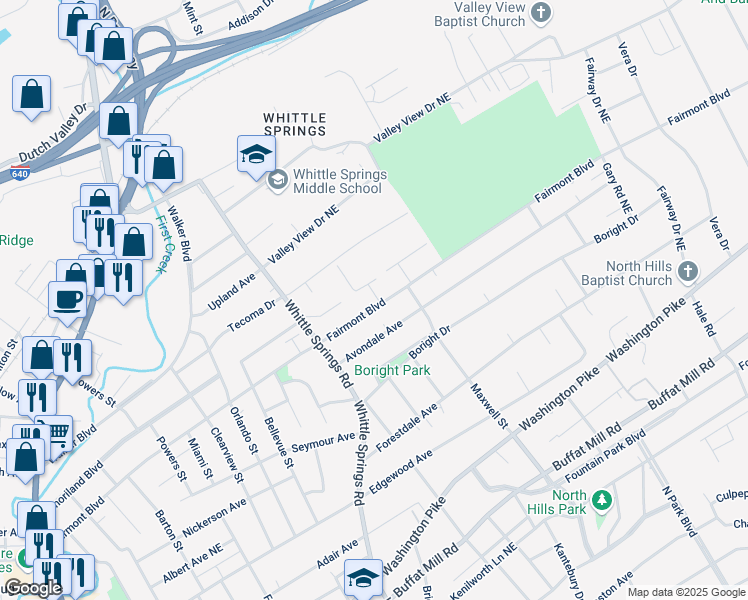 map of restaurants, bars, coffee shops, grocery stores, and more near 2727 Arbor Place in Knoxville