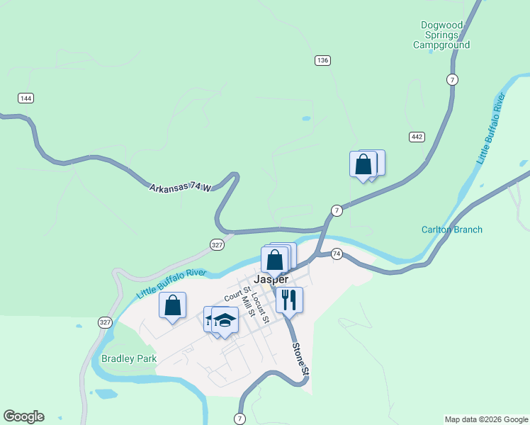 map of restaurants, bars, coffee shops, grocery stores, and more near 10 Arkansas 74 in Jasper