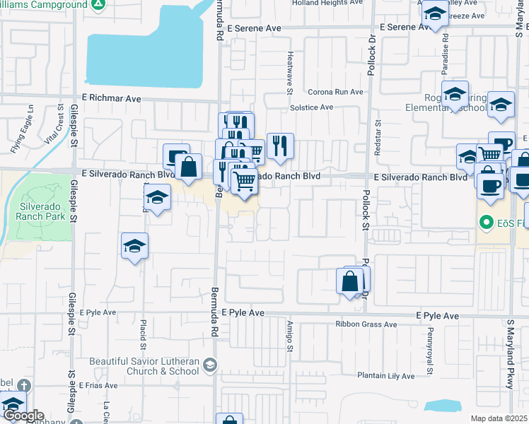 map of restaurants, bars, coffee shops, grocery stores, and more near 555 East Silverado Ranch Boulevard in Las Vegas