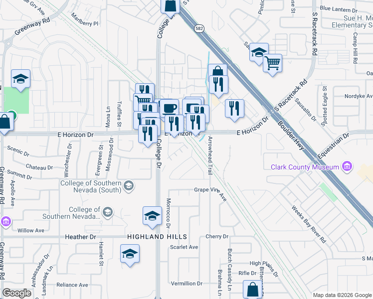 map of restaurants, bars, coffee shops, grocery stores, and more near 459 Horizon Cove Pl in Henderson