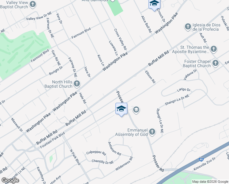 map of restaurants, bars, coffee shops, grocery stores, and more near 3500 Buffat Mill Road in Knoxville