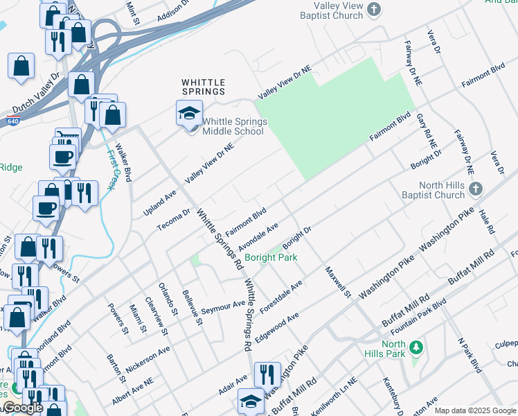 map of restaurants, bars, coffee shops, grocery stores, and more near 2727 Arbor Place in Knoxville
