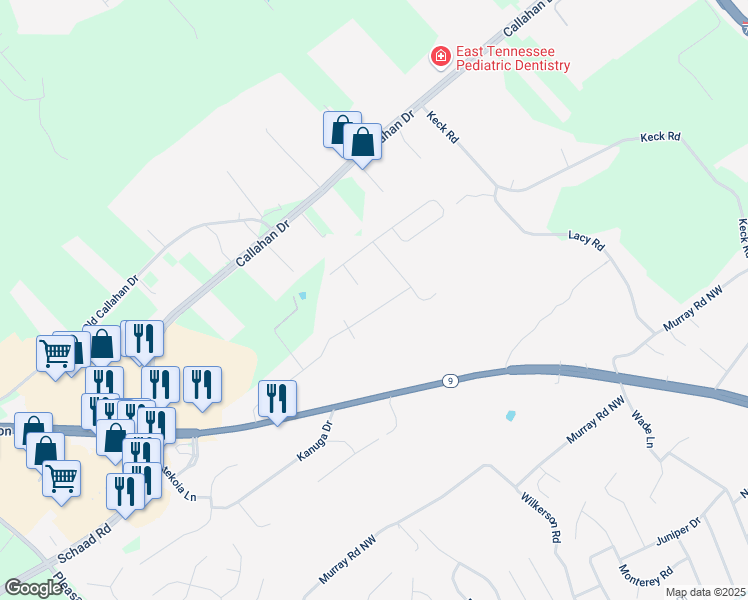 map of restaurants, bars, coffee shops, grocery stores, and more near 6600 Hummer Lane Northwest in Knoxville