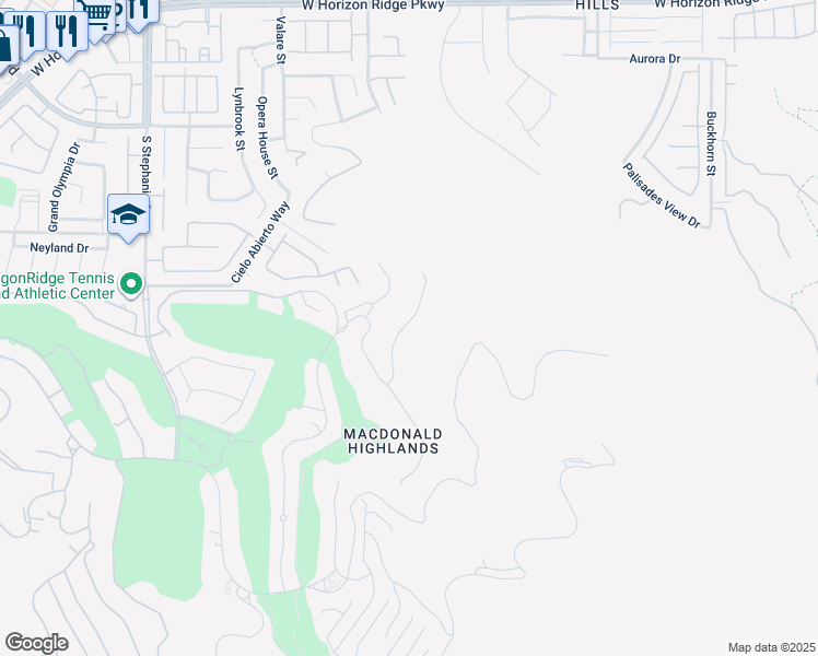 map of restaurants, bars, coffee shops, grocery stores, and more near 410 Tranquil Peak Court in Henderson
