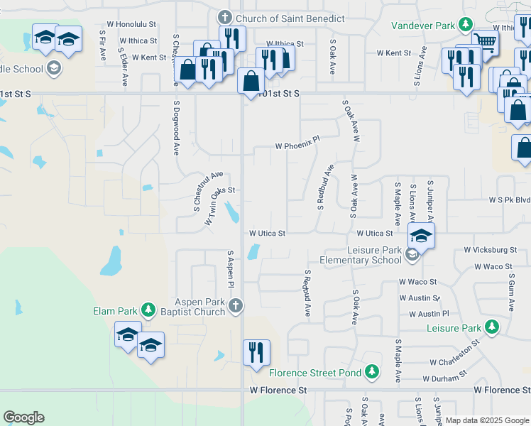 map of restaurants, bars, coffee shops, grocery stores, and more near 4110 South Walnut Avenue in Broken Arrow