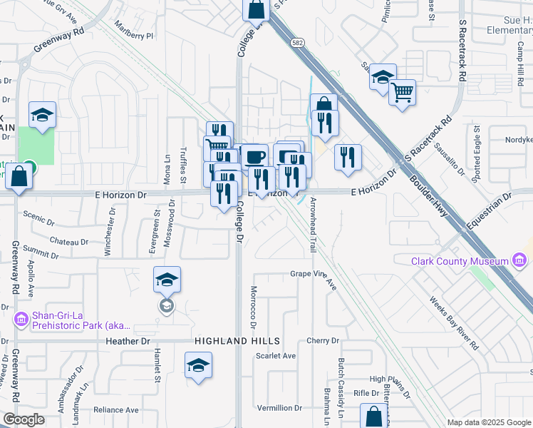 map of restaurants, bars, coffee shops, grocery stores, and more near 542 Foothill Cove Lane in Henderson