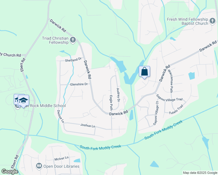 map of restaurants, bars, coffee shops, grocery stores, and more near 4686 Eagle Path in Winston-Salem
