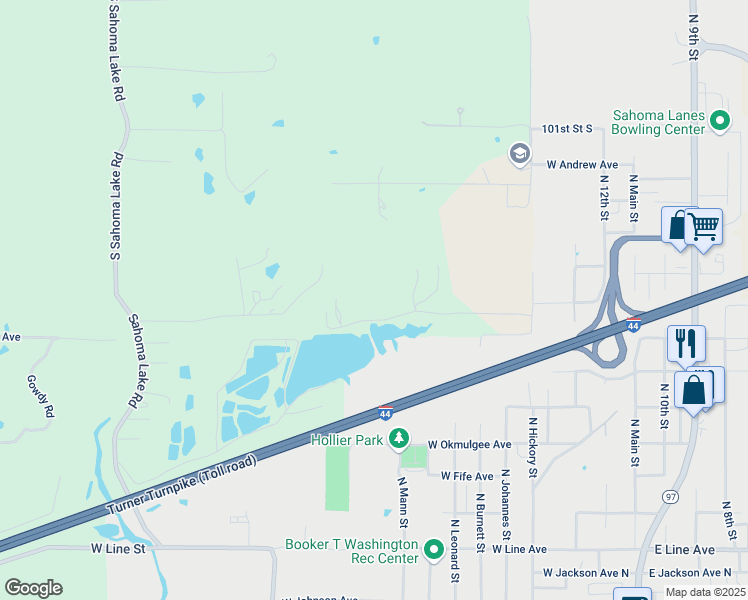 map of restaurants, bars, coffee shops, grocery stores, and more near 11939 West 105th Street South in Sapulpa