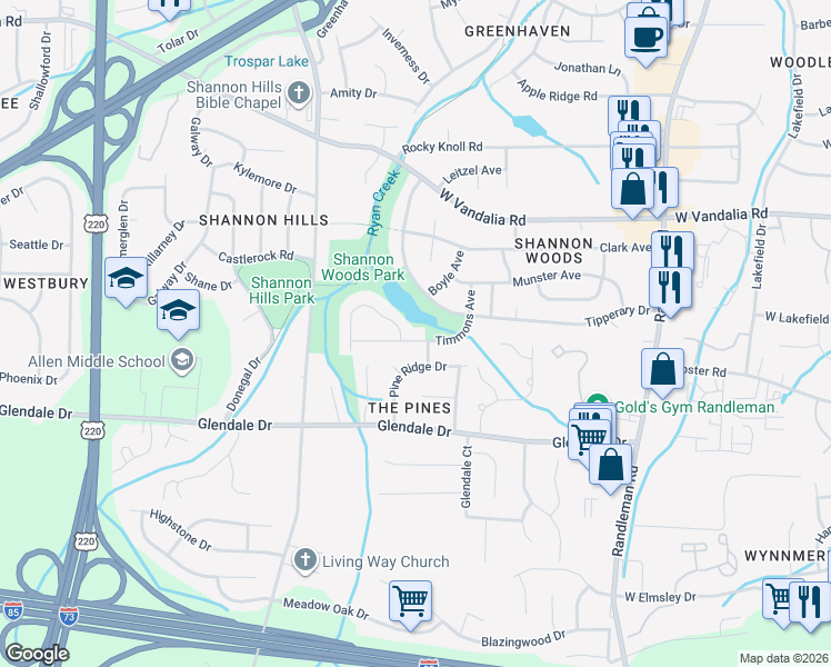 map of restaurants, bars, coffee shops, grocery stores, and more near 3300 Timmons Avenue in Greensboro