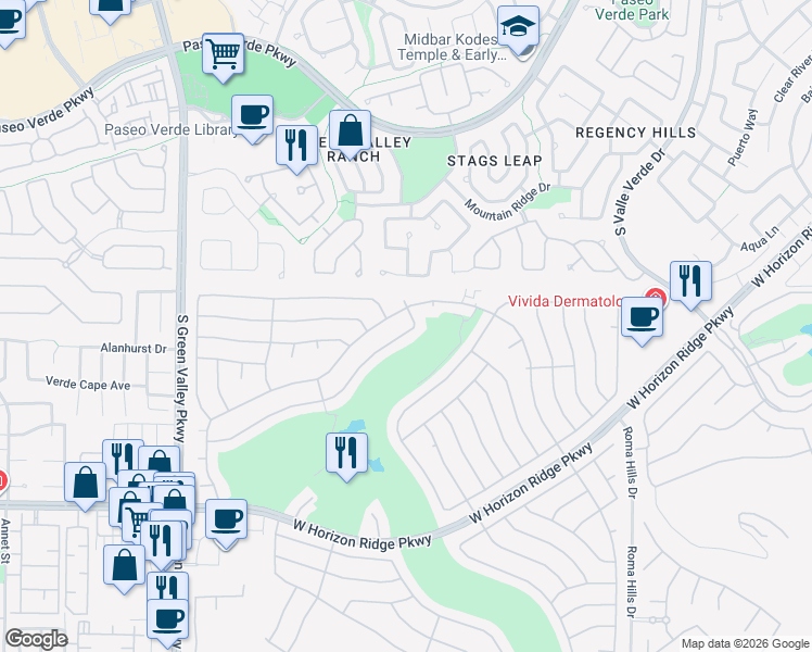 map of restaurants, bars, coffee shops, grocery stores, and more near 2082 Eagle Watch Drive in Henderson