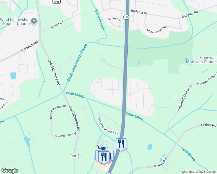 map of restaurants, bars, coffee shops, grocery stores, and more near 3954 Village Park Court in Winston-Salem