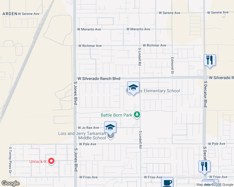 map of restaurants, bars, coffee shops, grocery stores, and more near 5650 Dancing Bee Court in Las Vegas