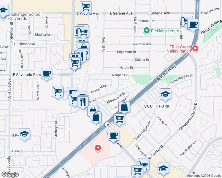 map of restaurants, bars, coffee shops, grocery stores, and more near 425 Rhythm Street in Henderson