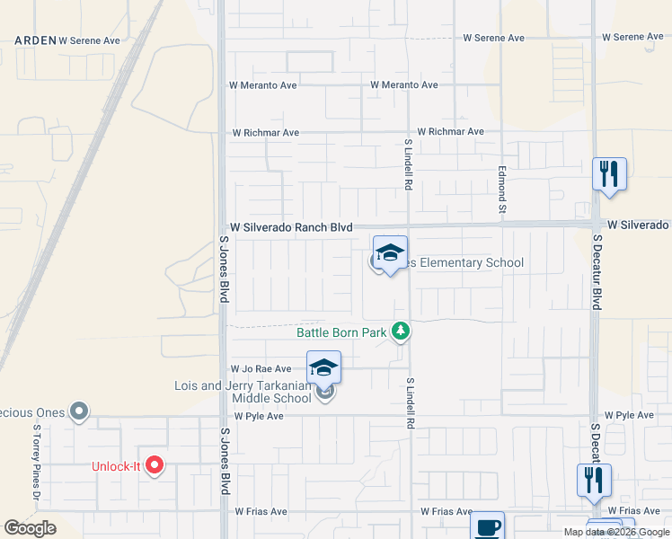 map of restaurants, bars, coffee shops, grocery stores, and more near 5627 West Bartlett Ridge Court in Las Vegas
