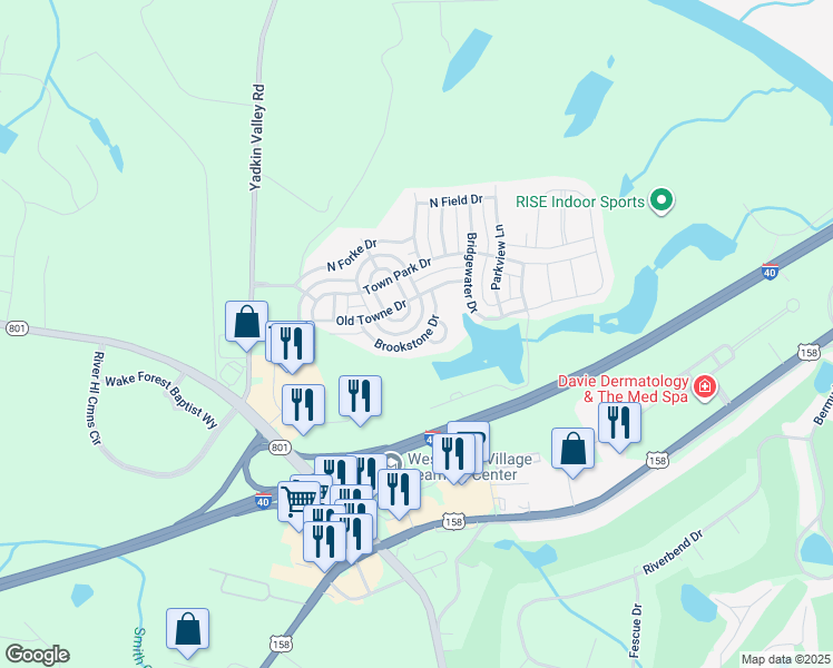 map of restaurants, bars, coffee shops, grocery stores, and more near 163 Brookstone Drive in Advance