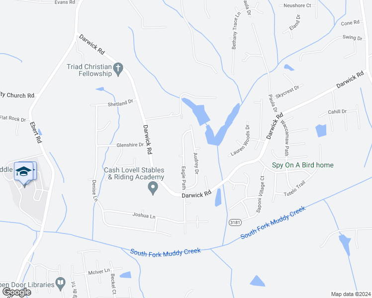 map of restaurants, bars, coffee shops, grocery stores, and more near 4679 Eagle Path in Winston-Salem