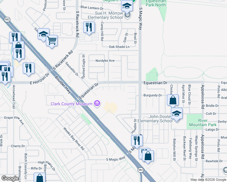 map of restaurants, bars, coffee shops, grocery stores, and more near 1825 Amarillo Ridge Street in Henderson