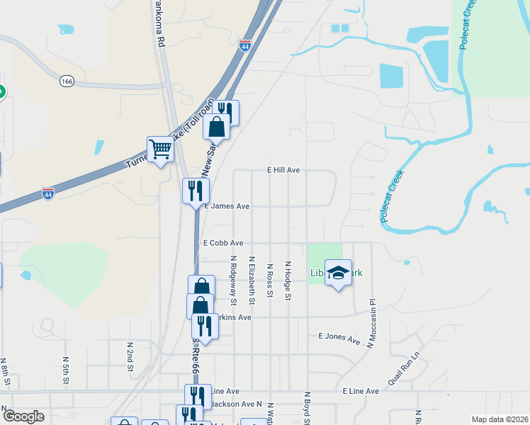 map of restaurants, bars, coffee shops, grocery stores, and more near 842 North Ross Street in Sapulpa