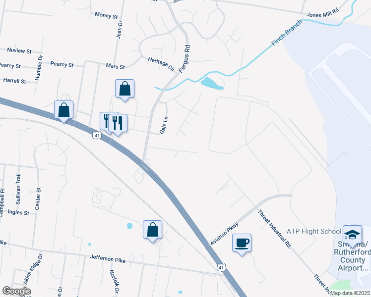 map of restaurants, bars, coffee shops, grocery stores, and more near 139 Fisk Drive in La Vergne