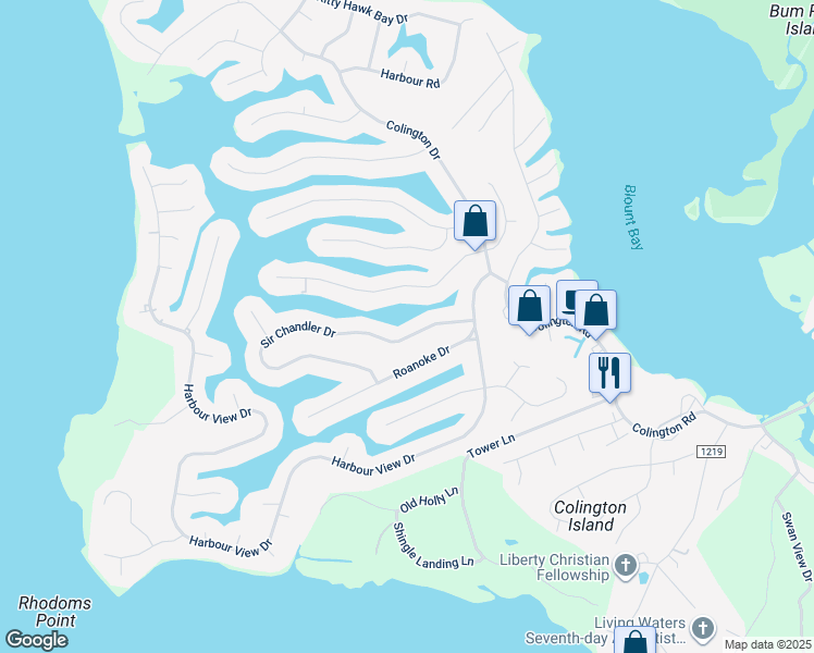 map of restaurants, bars, coffee shops, grocery stores, and more near 200 Sir Chandler Drive in Kill Devil Hills