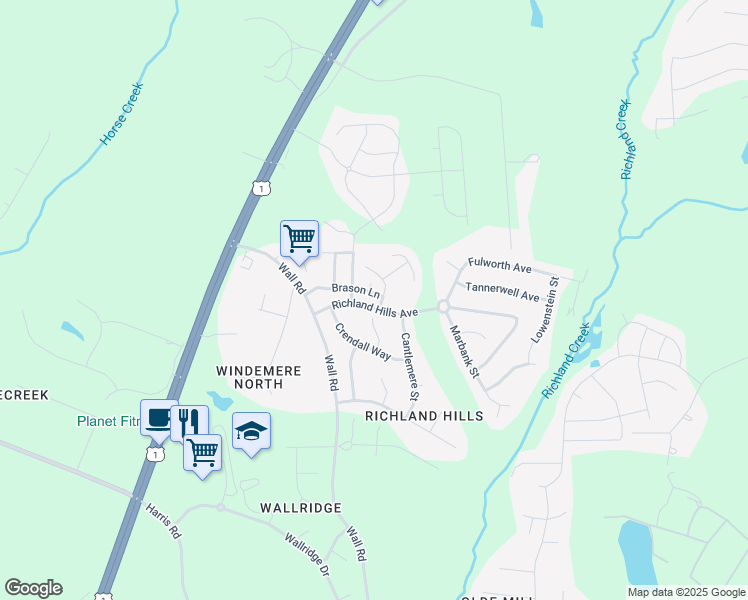map of restaurants, bars, coffee shops, grocery stores, and more near 1129 Brason Lane in Wake Forest