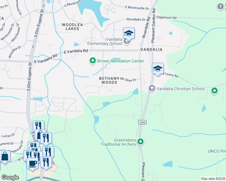 map of restaurants, bars, coffee shops, grocery stores, and more near 3709 Fig Leaf Ct in Greensboro