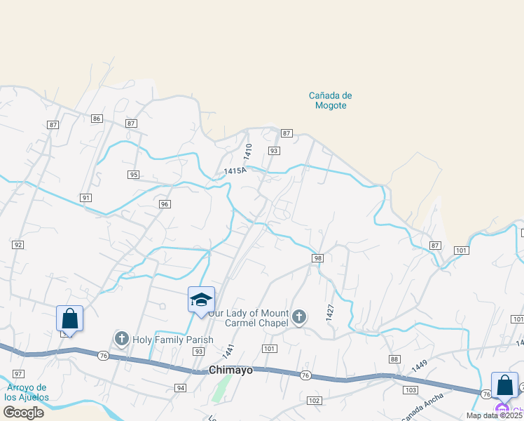 map of restaurants, bars, coffee shops, grocery stores, and more near Co Road 93 in Chimayo
