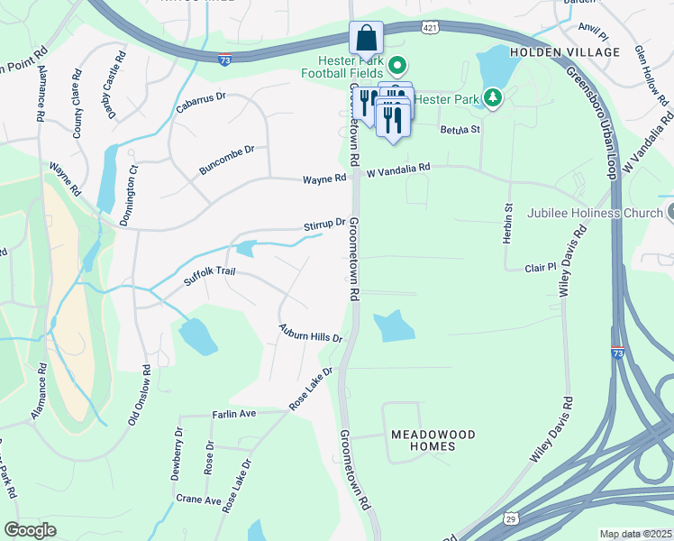 map of restaurants, bars, coffee shops, grocery stores, and more near 3802 Groometown Road in Greensboro