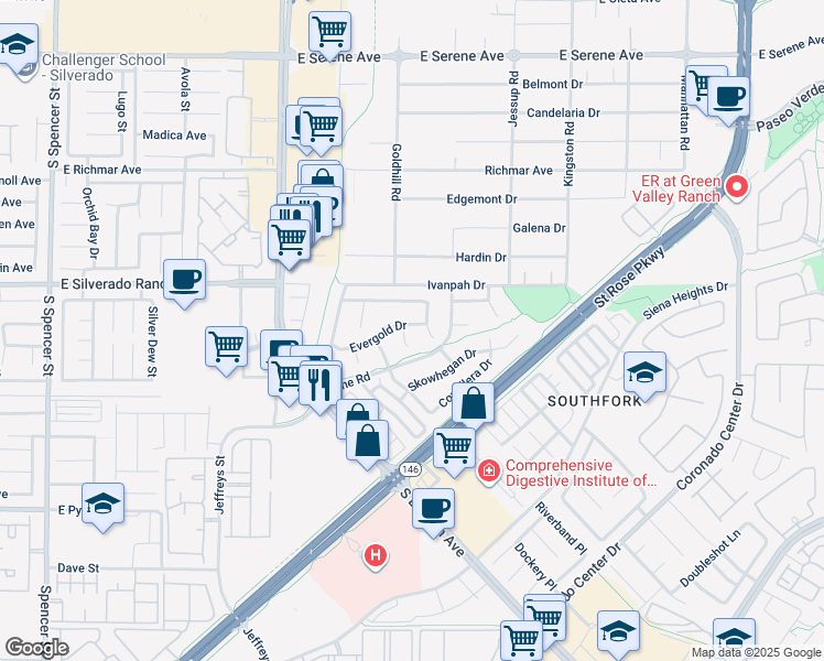 map of restaurants, bars, coffee shops, grocery stores, and more near 423 Rhythm Street in Henderson