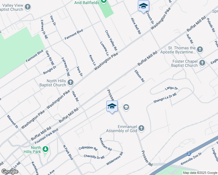 map of restaurants, bars, coffee shops, grocery stores, and more near 3500 Buffat Mill Road in Knoxville
