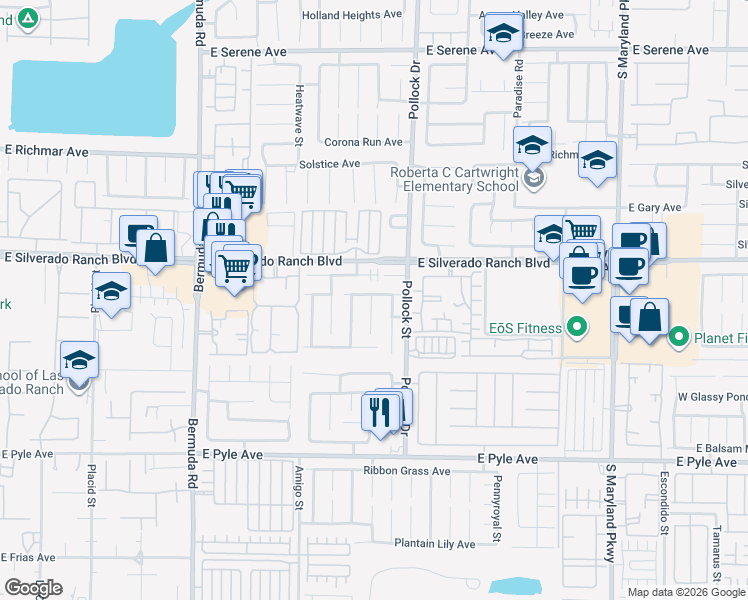 map of restaurants, bars, coffee shops, grocery stores, and more near 760 Canfield Point Avenue in Las Vegas