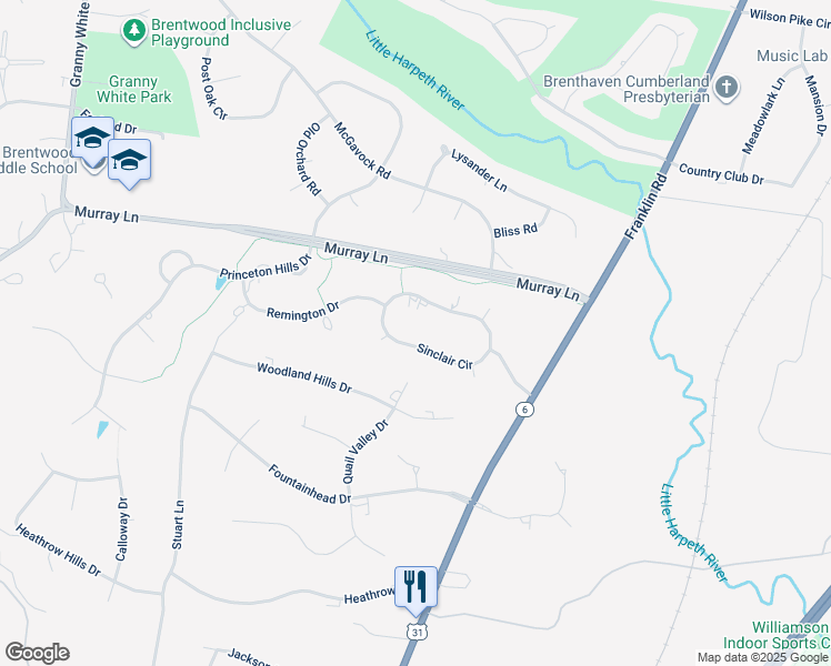 map of restaurants, bars, coffee shops, grocery stores, and more near 773 Sinclair Circle in Brentwood