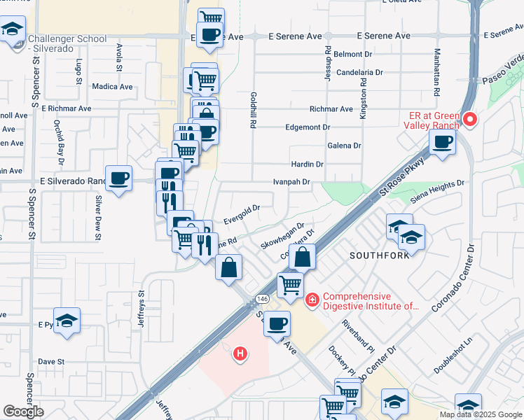 map of restaurants, bars, coffee shops, grocery stores, and more near 423 Rhythm Street in Henderson