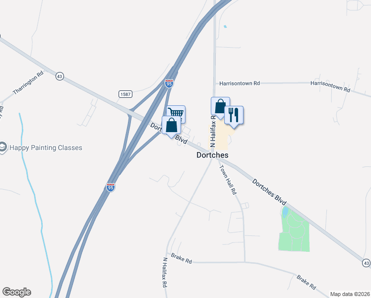 map of restaurants, bars, coffee shops, grocery stores, and more near 5024 Dortches Boulevard in Rocky Mount