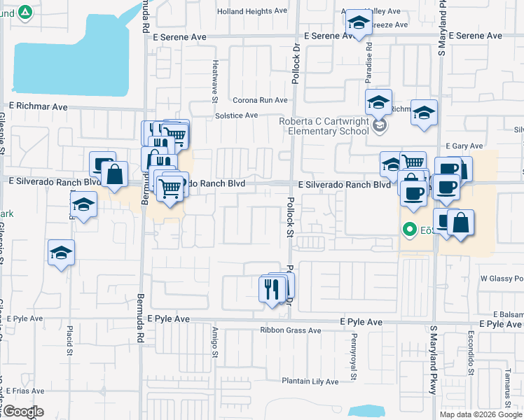 map of restaurants, bars, coffee shops, grocery stores, and more near 9733 Cordova Vista Court in Las Vegas