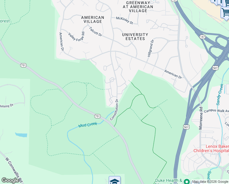 map of restaurants, bars, coffee shops, grocery stores, and more near 910 Constitution Drive in Durham