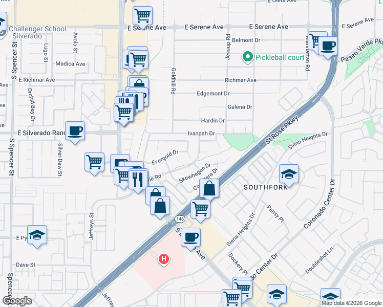 map of restaurants, bars, coffee shops, grocery stores, and more near 423 Rhythm Street in Henderson