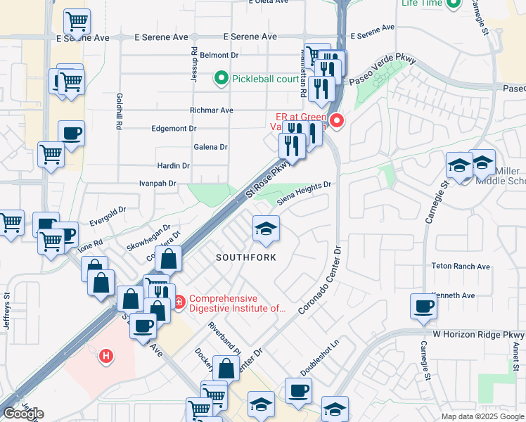 map of restaurants, bars, coffee shops, grocery stores, and more near 508 Star Chase Place in Henderson