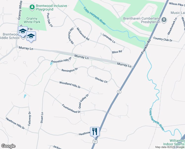 map of restaurants, bars, coffee shops, grocery stores, and more near 773 Sinclair Circle in Brentwood