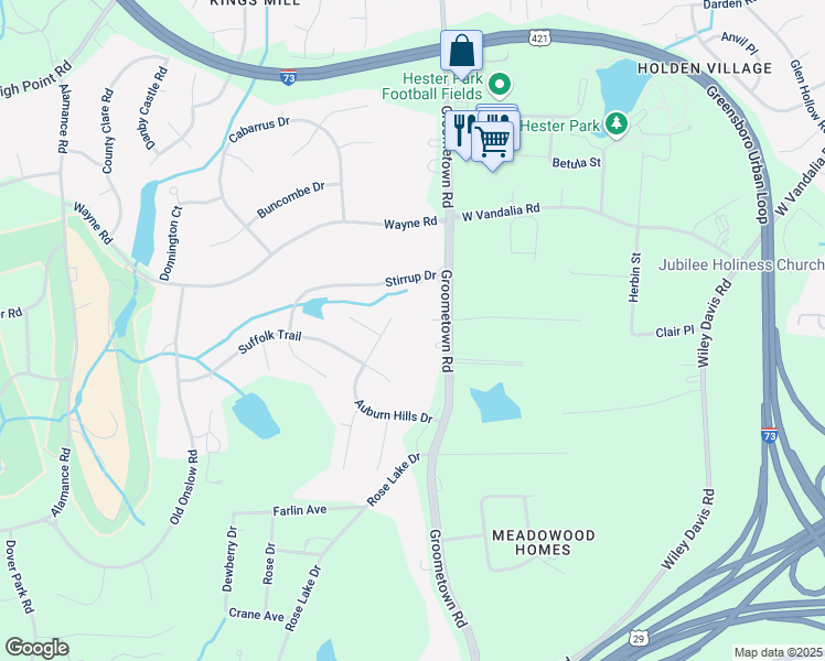 map of restaurants, bars, coffee shops, grocery stores, and more near 3802 Groometown Road in Greensboro