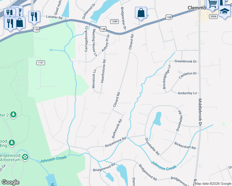 map of restaurants, bars, coffee shops, grocery stores, and more near 4200 Clinard Road in Clemmons