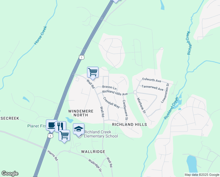 map of restaurants, bars, coffee shops, grocery stores, and more near 1135 Brason Lane in Wake Forest