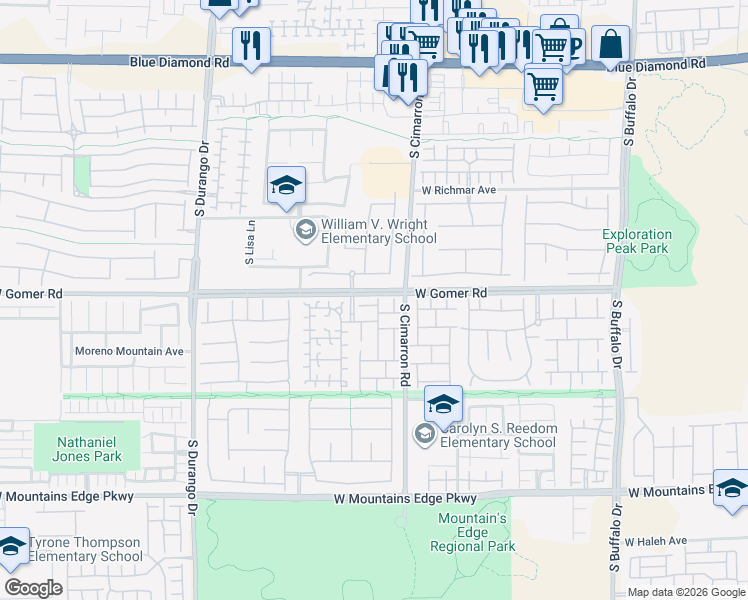 map of restaurants, bars, coffee shops, grocery stores, and more near 8252 Settlers Inn Court in Las Vegas