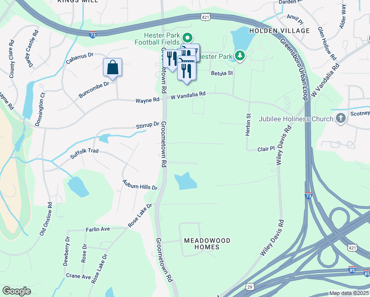 map of restaurants, bars, coffee shops, grocery stores, and more near 4007 Sedgegrove Road in Greensboro