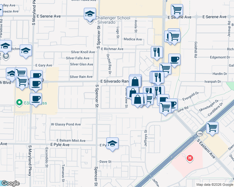 map of restaurants, bars, coffee shops, grocery stores, and more near 9774 Silver Harvest Court in Las Vegas