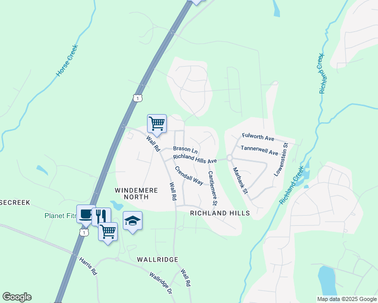 map of restaurants, bars, coffee shops, grocery stores, and more near 1137 Brason Lane in Wake Forest