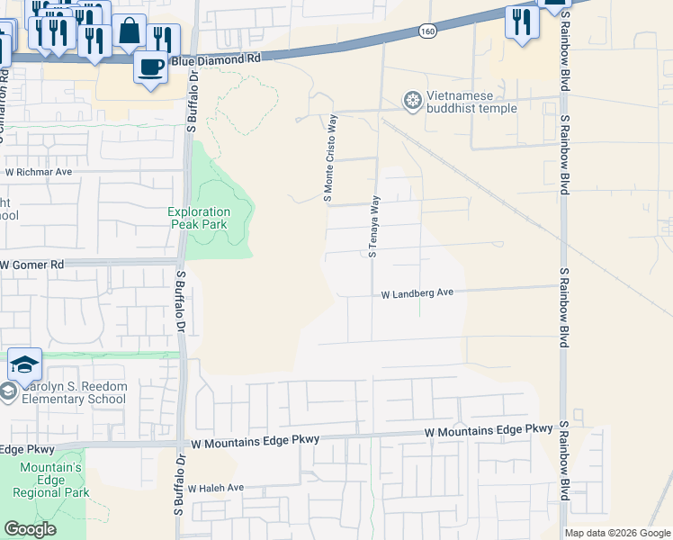 map of restaurants, bars, coffee shops, grocery stores, and more near 7445 West Gomer Road in Las Vegas